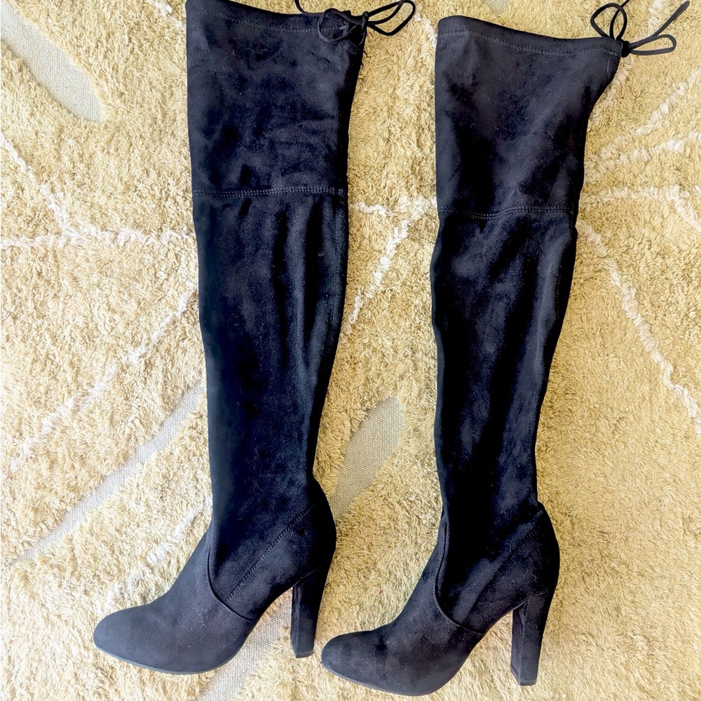 Steve Madden Black Suede Thigh High Boots Size 8
